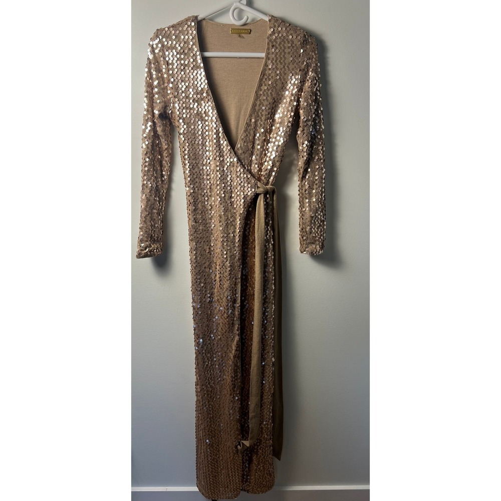 Jluxlabel Wrap Maxi‎ Dress Sm Rose Gold Sequin Long Sleeve Formal
